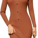 GRACE KARIN Women Midi Sweater Dresses 2026 Spring, Long Sleeve Knit Ribbed Bodycon, Button Up Casual Outfits Clothes (Medium, Brown)