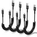 USB Type C Cable Fast Charging, 4Pack Coiled USB A to USB C Charger Cord for Car, USB C Fast Charger Cord for Phone/Android Auto/iPhone Samsung Galaxy/Carplay