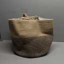 Mkono Woven Storage Basket Decorative Rope Basket Wooden Bead Decoration for Blankets,Toys,Clothes,Shoes,Plant Organizer Bin with Handles Living Room Home Decor, Yellow and Black, 16" W  13.8"