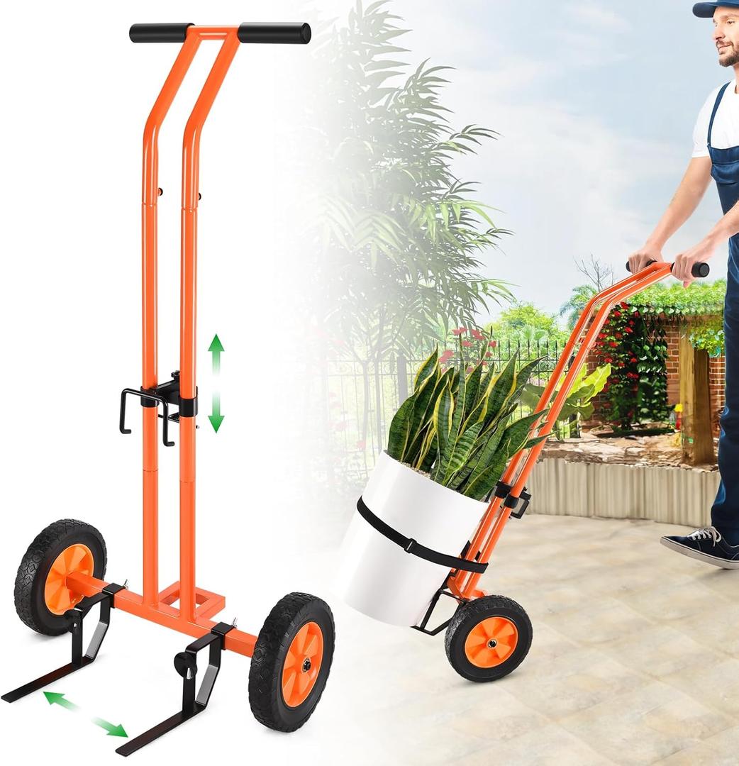 Plant Caddy with Wheels, Heavy Duty Plant Dolly Cart with Adjustable Grabbing Arm and Suction Cups for Plant Pots, Garden Pot Mover Trolley Cart with Strap, Ideal for Indoor and Outdoor Use, Orange