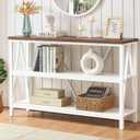 HOMISSUE Entryway Console Table, Rustic Console Tables with Wide Storage, Industrial Foyer for Entry with 3-Tier Open Shelves, White, 47 Inch