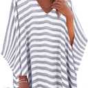 Moss Rose Women's Swimsuit Cover up Beach Kaftan for Bathing Suit with Floral Pattern (Black&white)