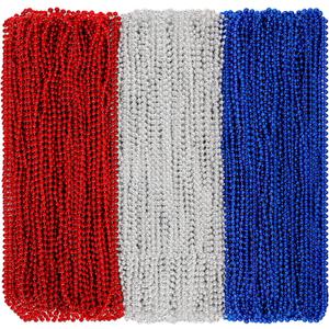 Huskein 200 PCS Beads Necklace, 33" Patriotic Necklace, Red Blue Silver Fourth of July Beads Accessories Party Supplies for Adult 4th of July Independence Day Memorial Day Veterans Day