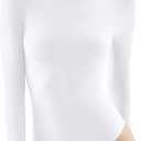 PUMIEY Women's Crew Neck Long Sleeve Bodysuit Second-skin Feel Tops Smoke Cloud Collection (X-Small, 03 Splashed White)