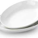 14 Inch Oval Serving Platters Set of 2, Large Deep Ceramic Serving Platter, White Porcelain Serving Trays for Entertaining, Turkey, Steak, Appetizers, Pasta, Salad