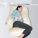 MOON PARK Pregnancy Pillows for Sleeping - U Shaped Full Body Maternity Pillow with Removable Cover - Support for Back, Legs, Belly, Hips - 57 Inch - Ivory - Cooling Cover