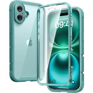 Diaclara Designed for iPhone 16 Plus Case 6.7 Inch,Upgraded [Full Camera Protection] Full Body Rugged Clear Bumper Case w/Built-in Screen Protector for 16 Plus,Teal (Green)
