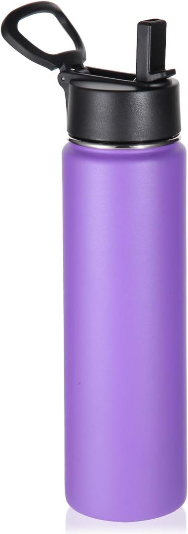 Volhoply 24 Ounce Insulated Water Bottle With Straw Lid,Stainless Steel Wide Mouth Sport Bottles With Handle,Double Wall Vacuum Cups keep Cold,Reusable Travel Thermal Cups For Holder,Gym(Purple,1)