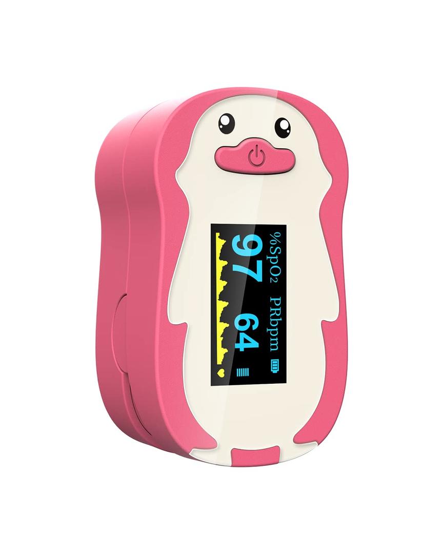Infant Pulse Oximeter Pink, Oxygen Saturation Meter Fingertip for Children, Heart Rate Monitor for Kids Baby with Smart Reminder OED Display, Batteries & Lanyard Included