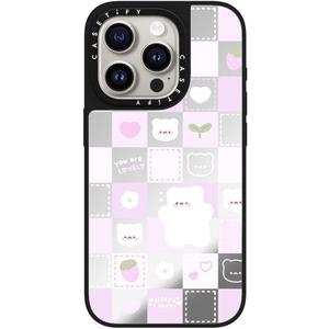 CASETiFY Mirror iPhone 15 Pro Case [Reflective / 4.9ft Drop Protection/Compatible with Magsafe] - Lovely Mochi Checkers - Silver On Black
