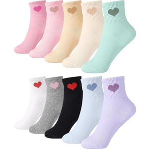 Shihanee 10 Pairs Heart Socks for Women Mini Crew Above Ankle Cotton Casual Socks for Mothers' Day Gift