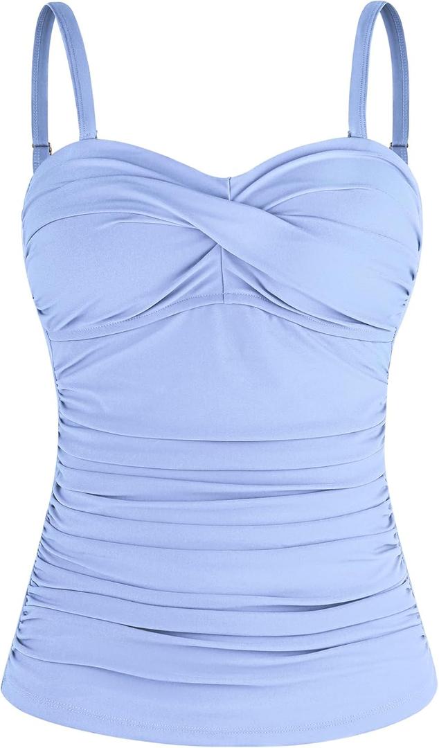 Ocean Blues Women's Strapless Bandeau Swimsuit Top Ruched Tummy Control Tankini Top Only, S