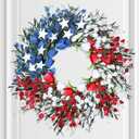 Enhon 250th Anniversary Patriotic Wreath, 4th of July Patriotic Wreath for Front Door, Red White and Blue Tulip Flower with Stars, Ideal for 2026 Independence Day & Memorial Day Decor
