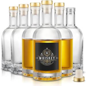 Mfacoy Set of 6 Glass Bottles, 12 oz Clear Liquor Bottles, Heavy Base Glass Bottle with T-Top Cap, Vodka Bottle for Wine Beverages Drinks Oil Vinegar Kombucha Beer with Cork Stopper Airtight Lid