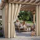 Waterproof Outdoor Curtain W52 x L84 - Grommet Top Sunlight Blocking Window Treatment Drapes Blackout Curtains for Home Bedroom Living Room Patio Porch Pergola Cabana Gazebo (Beige, 2 Panels)