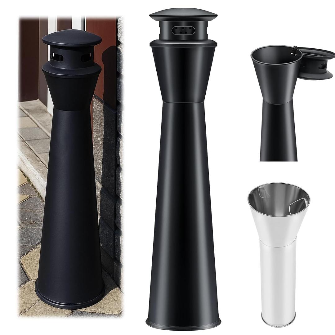 Cinnvoice Outdoor Standing Disposal Receptacle Commercial Metal Standing Waste Bin Vertical Trash Can for Entrance Public Areas Walkway Hotel Office Patio Exterior Facility Use(Tower Shape)