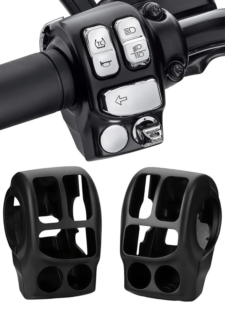 Chrome Switch Housing kit Hand Control Switches Housing Cover Compatible with Harley Davidson Touring Road King,Road Glide,Street Glide,Electra Glide,Tri Glide,Ultra Limited 2014-2025 (Black)