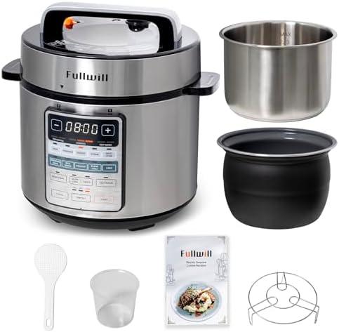 Amazon.com: Fullwill Electric Pressure Cooker 6QT Dual Pots, 12 in 1 MultiFunction Cooker with 304 Stainless Steel & Ceramic Pots, Pressure Cook, Soup, Porridge, Yogurt, Meat Stew, Rice, Poultry, Beans and More: Home & Kitchen