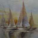 arttitue Sailboat Canvas Ocean Wall Art: Sailing Boats Painting Picture Hand Painted Nautical Seascape Print Decor Sea Artwork for Bedroom Living Room Sailboat, 24"L x 24"W
