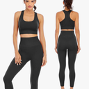 Workout Sets for Women 2 Piece High Waisted Seamless Leggings with Padded Stretchy Sports Bra Sets Gym Clothes, L