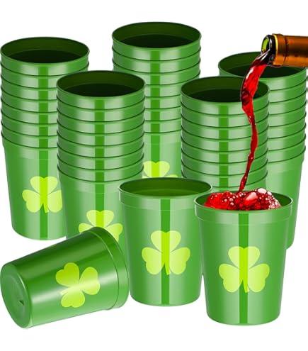 50 Pcs St Patrick's Day Plastic Cups Reusable Cups 12 oz Frosted Party Cup Bulk Green Tumbler for Birthday Decoration Baby Shower Party Supplies