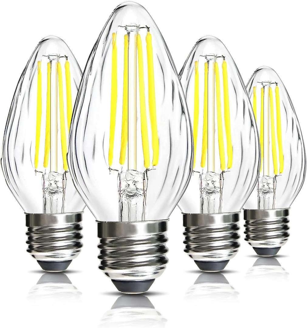 BRIMAX F15 8W LED Light Bulbs,Neutral White 4000K,80W Incandescent Equivalent,Dimmable,E26 Medium Base,Flame Wrinkle Glass,4 Pack