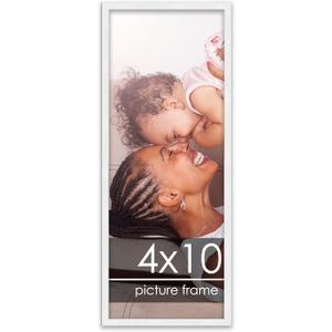 Poster Palooza 4x10 Frame White Solid Pine Wood Picture Frame | UV Acrylic, Foam Board Backing & Hanging Hardware - 4x10 Inch Frame