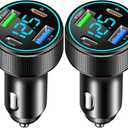 2 Packs of 66W USB C Car Charger 4 Port Car Charger Adapter with 30W PD, 3.1A Aluminium Alloy Car Cigarette Lighter USB Charger with LED Voltmeter Compatible with Phone 15 14 13