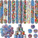 Outus 60 Pcs International Flags of The World Party Favors: 30 Around The World Slap Bracelets, 30 Button Pins, Country Flags International Party Favor Globe History Classroom Decorations Supplies
