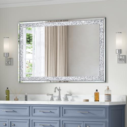 GOAND Crystal Crush Diamond Mirror-46.5"x31" Silver Mirror, Gorgeous Wall Mirror, Rectangle Mirrors for Wall Bathroom, Bedroom, Dining Room and Living Room