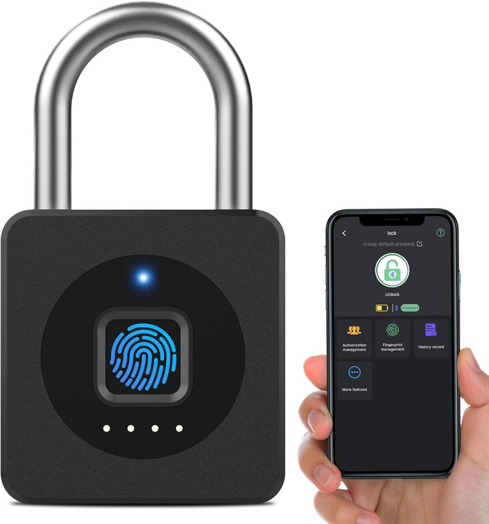 ELinkSmart Fingerprint Gym Locker Lock, Keyless Biometric Padlock, Weatherproof Electronic Digital Bluetooth App Smart Combo Pad Lock for Outdoor Fence Gate School Locker Storage Pool Shed Black