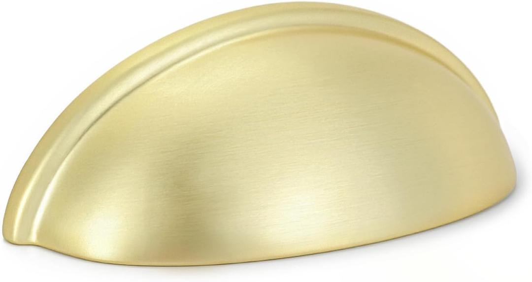 HOMOTEK 10 Pack Drawer Bin Cup Pulls Dresser Pulls for Cabinets Brushed Brass - 3 Inch Hole Centers Furniture Handles,Kitchen Cabinet Hardware