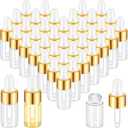 Didaey 200 Pcs Mini Glass Oil Dropper Bottle Bulk, Clear Essential Small Empty Bottles Sample Containers Perfume Liquid Vials with Cap for Traveling (3 ml,Gold)