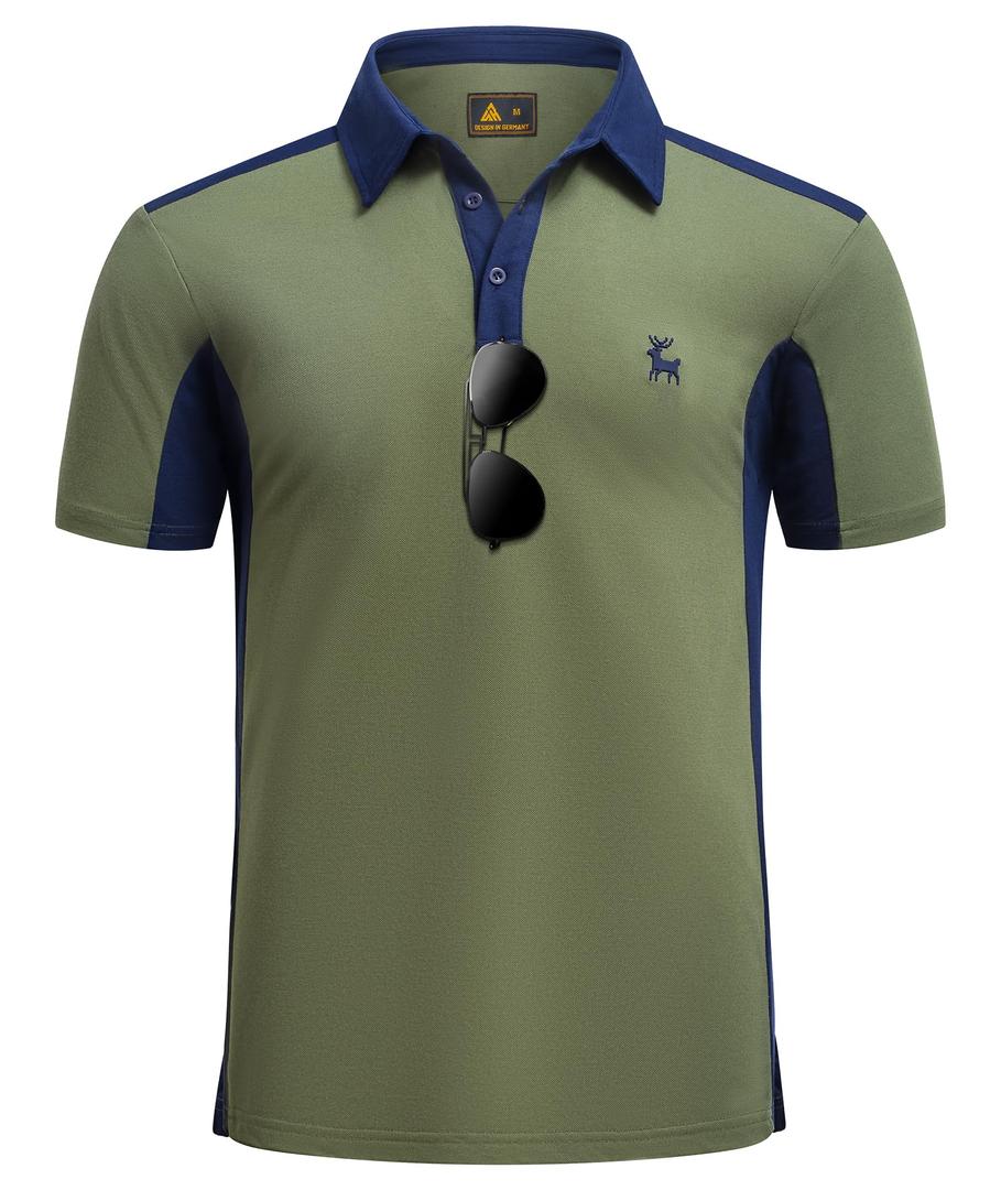Ceoutdoor Mens Polo Shirts Short Sleeve Casual Golf Shirts Athletic Performance Collar Tactical Polo Shirt with Pocket A-Army Green (Green, L)