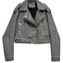 LY VAREY LIN Women Faux Leather Cropped Jacket Lapel Zipper Biker Short Coat with Belt, M