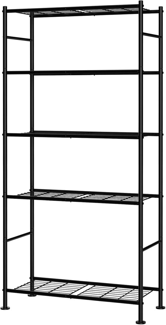 Sakugi Storage Shelves - 5 Tier Shelf Organizer, Sturdy Metal Garage Shelving with Adjustable Leveling Feet, Space-Saving Shelves Organizer for Pantry, Laundry, Kitchen (32" x 12" x 71", Black), 32.0W x 12.0D x 71.0H