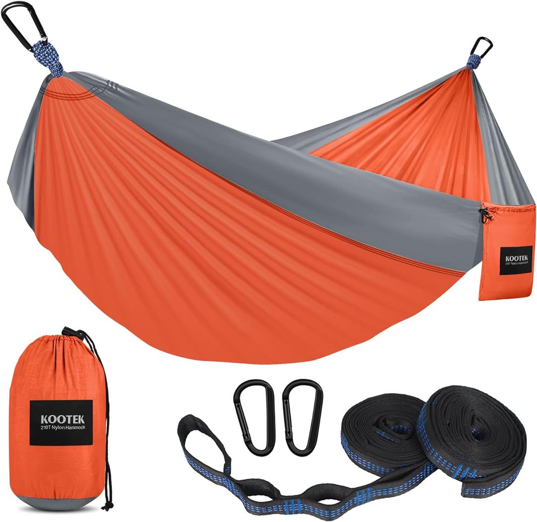 Kootek Camping Hammock 400 lbs Capacity, Portable Hammocks with Tree Straps & Attached Carry Bag, Camping Essentials Gear, Perfect for Outside Indoor Hiking Beach Backpack Travel (Medium, Orange & Grey)