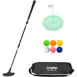 KINGTOP Adjustable Golf Putter  Retractable Shaft, Lightweight Travel Putter with Practice Balls & Putting Cup, Left & Right-Handed Design (1 Cup+ 6 Balls, Black Putter, 1Pack)