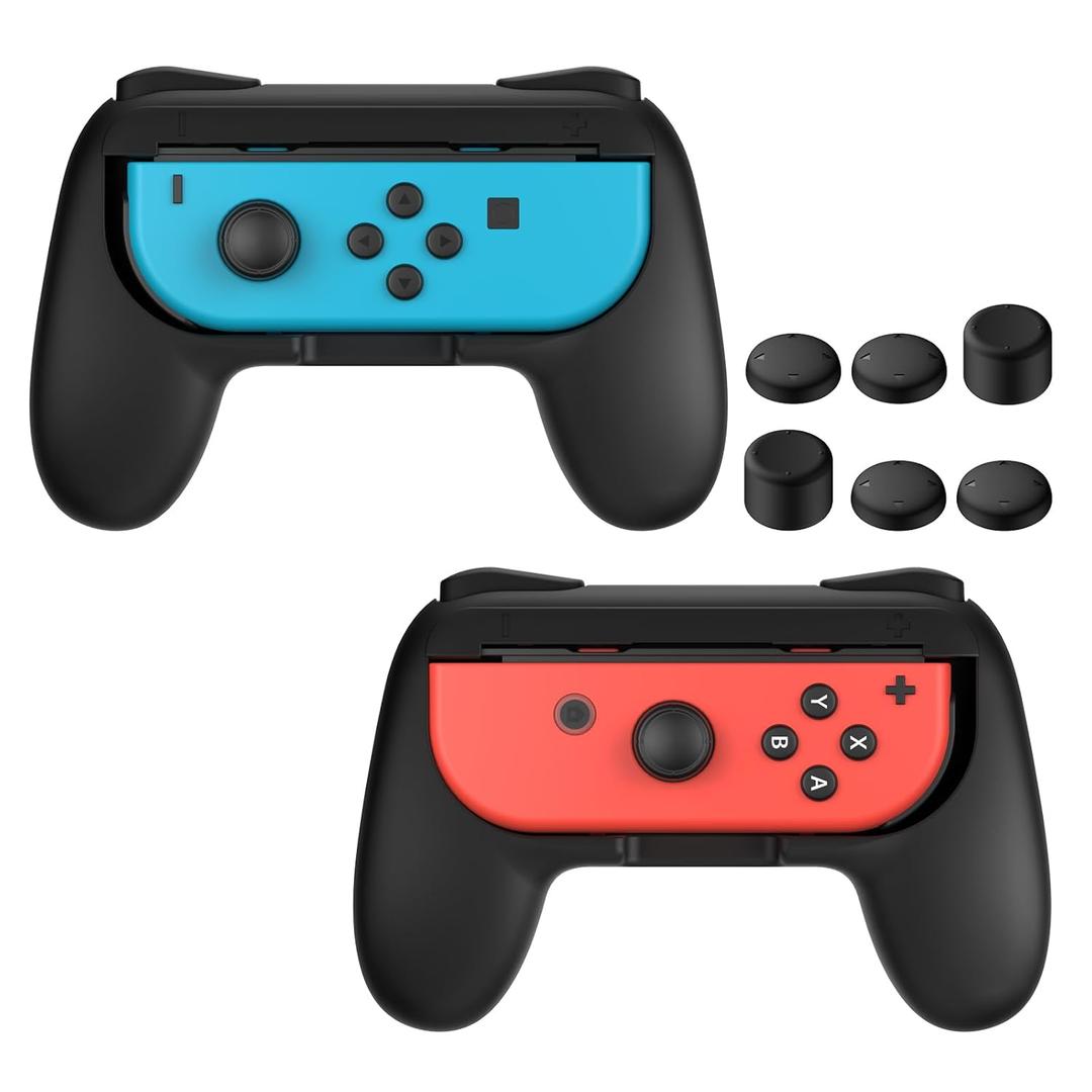 FASTSNAIL Grips Compatible with Nintendo Switch for Joy Con & OLED Model for Joycon, Wear-Resistant Handle Kit and Non-Slip Thumb Grips for Switch Joycon 1 Controller 2 Pack (Black)