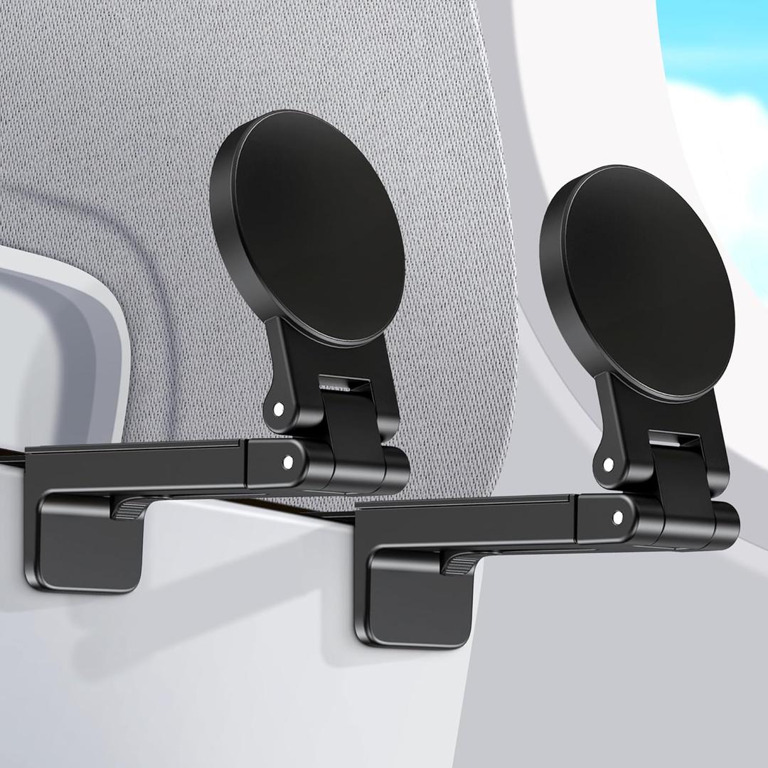 CreaDream 2 Pack Airplane Phone Holder Mount for Magsafe, Plane Travel Essentials Foldable Phone Stand with 360 Rotation, Women Men Long Flight Must Haves Travel Accessories for Desk, Tray Table