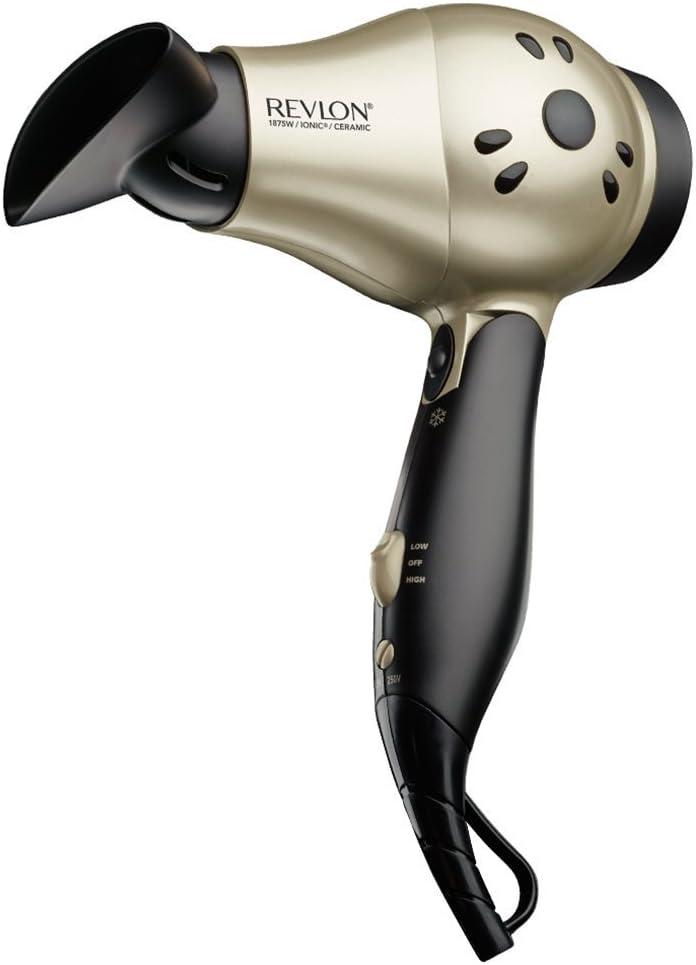 REVLON 1875W Compact Folding Handle Hair Dryer | Great for Travel (Gold/Black)