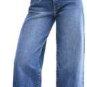 EMMIOL Baggy Straight Leg Jeans Women, Mid-High Rise Denim Pants, Y2K Vintage Distressed Stretchy Loose Fit with Large PocketBoyfriend Wide Leg Trousers Casual, Blue