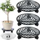 3 Packs Large Metal Plant Caddy with 3 PU Wheels 12" Heavy-duty Wrought Iron Rolling Plant Stands Indoor Outdoor Wheeled Plant Dolly Planter Mover Rollers Plant Trolley Cart, Plant Saucers Included