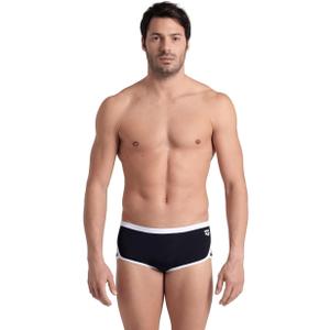 ARENA Performance Men's Icons Solid Low-Waist Swim Brief Short Athletic Swimsuit (32, Black/White)