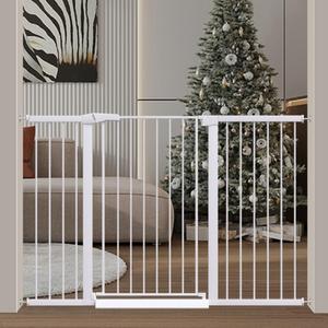 Fairy Baby 38" Extra Tall Pet Cat Gate, 54.4"-59.8" Extra Wide Long Dog Pet Gate Indoor, Safety Child Toddler Gate for Kids, Metal Auto Close Puppy Gate for House Stairs Doorway Walk Through, White 