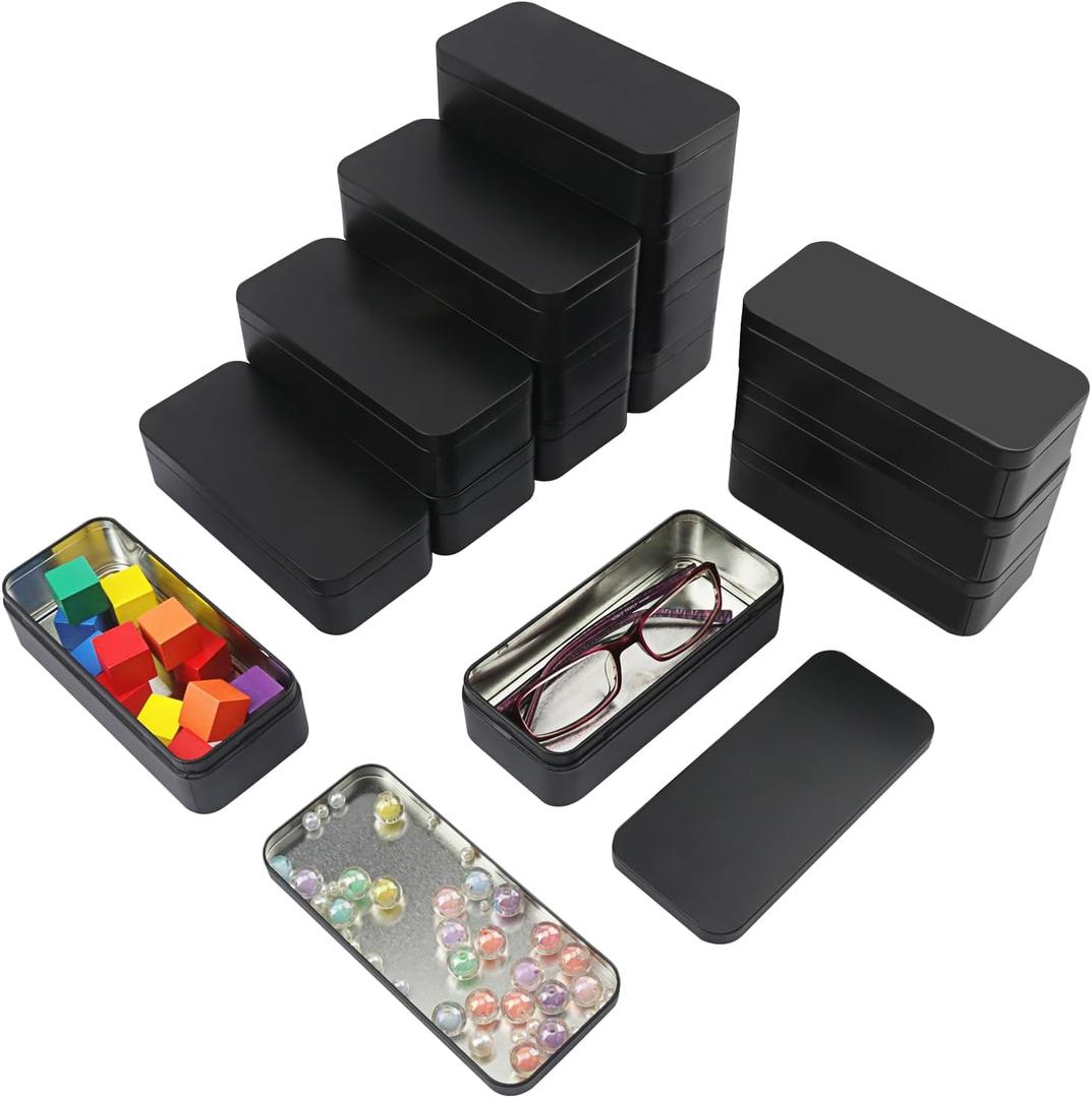 18 PCS 6 inches Rectangular Metal Tin Box, 6 x 2.8 x 1.6 Inch Rectangular Tin Boxes with Lids, Rectangle Tin Cases for Office Supplies, School, DIY Crafts & Home Organization(Black)