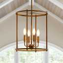 4 Light Chandelier,Farmhouse Ceiling Light Wood Grain Lantern Light Fixtures with Metal Cage Adjustable Height Rustic Hanging Light E12 Base for Kitchen Island, Dining Room, Living Room,Entryway, 13 inches