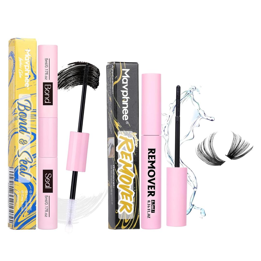 Mavphnee Lash Bond and Seal Kit - Waterproof Cluster Lashes Glue with Strong Hold Eyelash Adhesive and Remover for DIY Eyelash Extensions