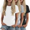 3 Pack Girls Shirts Plain Short Sleeve Tops Teens Youth Summer Tshirts Crewneck Loose Fit Casual Basic Tees, Size: 13-14 Years
