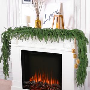 Hananona 2 Pcs 6 Ft Artificial Norfolk Pine Garlands, Real Touch Winter Pine Garland, Green Artificial Greenery Garland for Table, Mantle, Wall, Indoor, Outdoor Christmas Decorations (2, 6 FT)